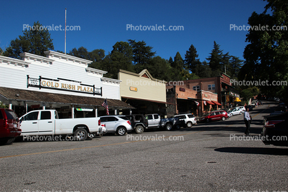 Gold Rush Plaza, Old Town Auburn, shops, stores, buildings, cars, street