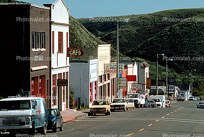Tomales, Pacific Coast Highway-1, PCH, Cars, automobile, vehicles, Marin County, 12 May 1986