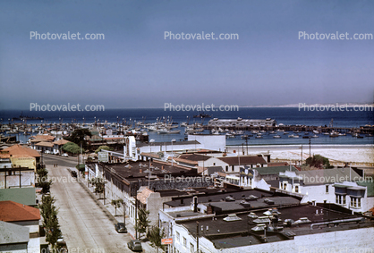 Downtown Monterey, Pier, Harbor, boats, buildings, Navy Ships, 1944, 1940s