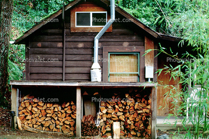 firewood, building, house, home, chimney