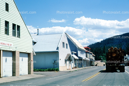 buildings, Logging Truck, Highway-89, Greenville, near Lake Almanor, Plumas County