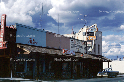 Satin's Spa, Poker, building, Lil Indy, Kister's, cars, automobiles, vehicles, 1950s