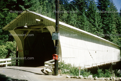 California Powder Works, Smith Truss, Santa Cruz County, (Paradise Park Covered Bridge), fire call box, August 1964, 1960s