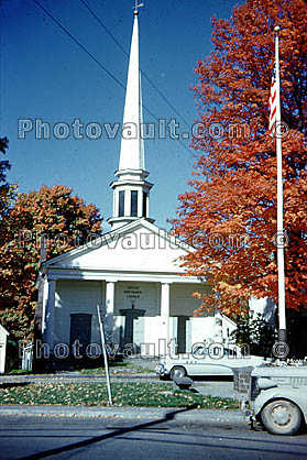 cars, automobiles, vehicles, Oldsmobile, Church, steeple, 1950s
