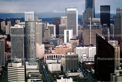 Cityscape, skyline, building, skyscraper, Downtown, Downtown Seattle, buildings, November 1985