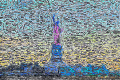 Liberty in a Swirl of Sky, pointillism
