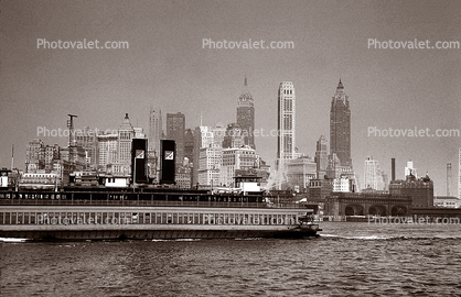 Staten Island Ferry, Downtown, docks, piers, waterfront, Manhattan, 1954, 1950s
