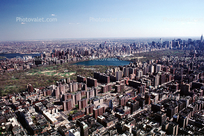 Central Park, buildings, lake, midtown Manhattan