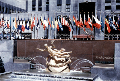 Rockefeller plaza, building, Water Fountain, aquatics, Manhattan