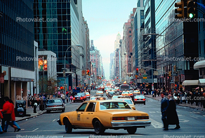 Yellow Taxi, Cab, skyscraper, building, Manhattan, Cars, automobile, vehicles, 25 November 1989