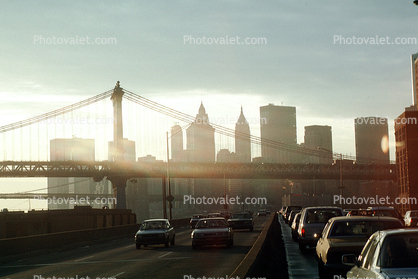 Manhattan-Bridge, East-River, Cars, automobile, vehicles, 25 November 1989