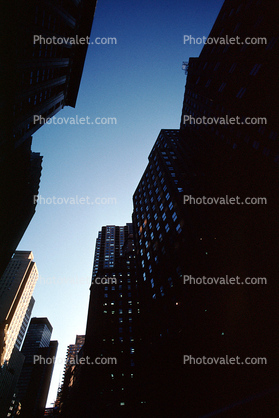 looking-up, buildings, Canyons of Manhattan, Midtown, 29 November 1989