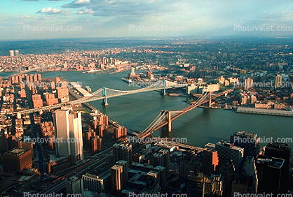 buildings, skyscrapers, cityscape, skyline, East River, Brooklyn, East-River, 3 December 1989