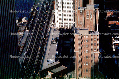 Looking-Down from the World Trade Center, Highrise Buildings in Manhattan, 3 December 1989