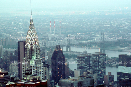 Cityscape, skyline, skyscrapers, buildings, bridge, East River, East-River, 7 June 1990