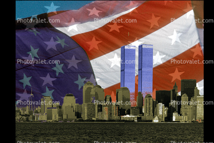 World Trade Center with a flag