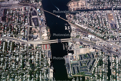Long Beach Blvd Bridge, Railroad Point, Island Park, Urban Texture, homes, houses, buildings, docks, pier, uptown, Bronze