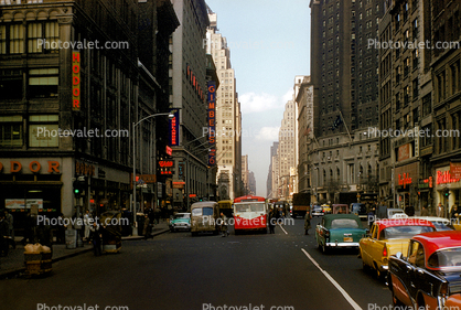 Cars, Taxi Cab, street, buildings, concrete canyon, automobile, vehicles, 1956, 1950s