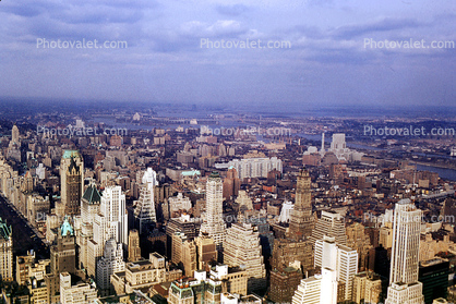 Skyline, cityscape, skyscrapers, buildings, East River, 1956, 1950s