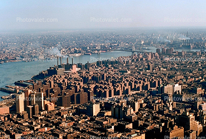 cityscape, skyline, buildings, housing, East River, Manhattan, East-River, 1956, 1950s
