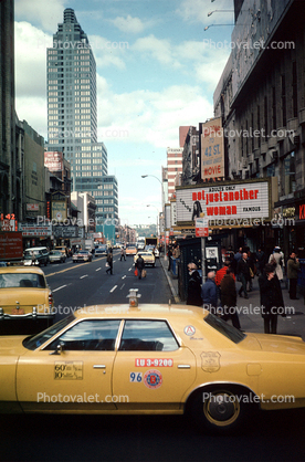 Taxi Cab, 42nd Street, Theatres, Midtown Manhattan, October 1974, 1970s