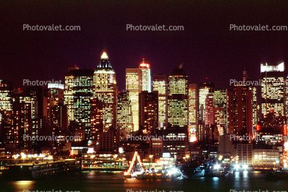 Dock, Ships, Boats, pier, Cityscape, Skyline, Skyscrapers, night, nighttime, Manhattan