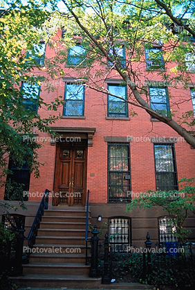 summer, summertime, steps, door, windows, entrance, Brownstone, homes, houses, residential buildings, Manhattan