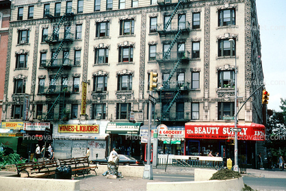 Fire Escape, shops, stores, Buildings, Cityscape, Manhattan, 27 June 1999
