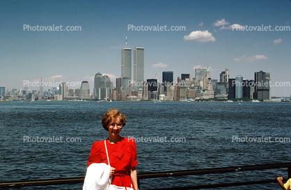 Woman, World Trade Center, New York City, summer, Cityscape, Skyline, Buildings, Skyscrapers, July 1989, 1980s
