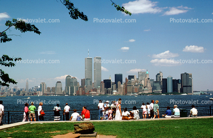 World Trade Center, New York City skyline, summer, summertime, Cityscape, Buildings, Skyscrapers, July 1989, 1980s