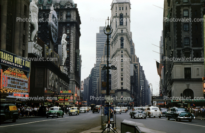 Broadway Street, Times Square, automobile, vehicle, cars, traffic, summer, 1953, 1950s