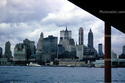 Boat, retro, Cityscape, skyline, buildings, skyscrapers, Manhattan, December 1963, 1960s