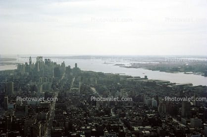 Downtown Manhattan Skyline, Hudson River, 1950s