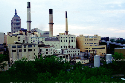 Factory, Smokestacks, skyline, Rochester