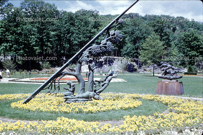 Gardens, sculpture, sundial, Sterling Forest State Park