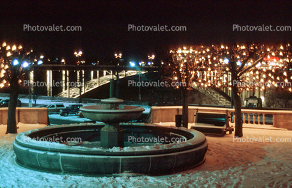 Water Fountain, aquatics, Snow, Ice, Cold, Night, Nighttime, Winter, City of Niagara Falls