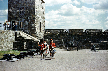 Drum Corps, revolutionary war soldiers, cannons, tower, Fort Ticonderoga