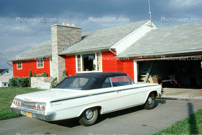 1962 Chevy Impala, Chevrolet, Car, Driveway, Garage, Chimney, 1960s