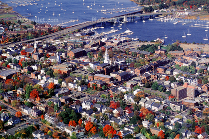 Harbor, downtown, buildings, bridge, docks, Newbury Port, Massachusetts