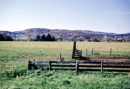 Fence, fields, hills, mountains, Piermont, New Hampshire