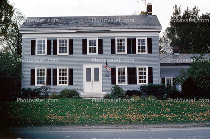 Building, Home, House, Colonial, Lawn, Flag, Vermont