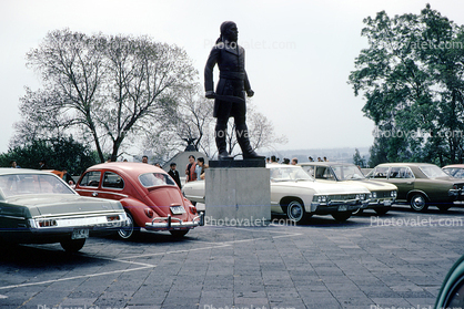Indian Statue, car, automobile, vehicle, Volkswagen, Parked Cars, February 1972, 1970s