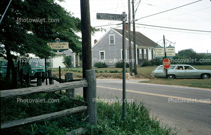 Beetlebung Corner, car, automobile, vehicle, Martha's Vineyard, Massachusetts, July 1971, 1970s
