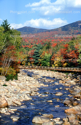 Bridge, rocks, river, stream, Sabbaday Falls area, New Hampshire, Fall Colors, autumn