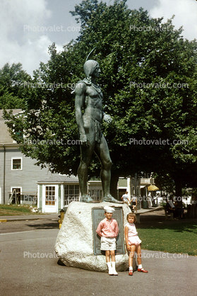 Indian Statue, Day of Mourning Plaque & Massasoit Statue, Cole's Hill, Plymouth, Massachusetts, American Indian, 1950s