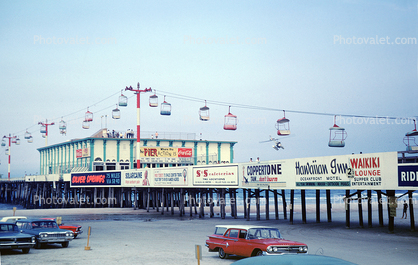 Pier, sand, cars, automobile, Daytona Beach, 1960s