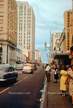 downtown Miami, Cars, Taxi cab, automobile, vehicles, Buildings, May 1952, 1950s