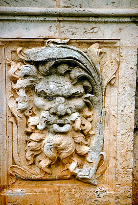 bar-Relief, Man, Face, Ornate, opulant, blowing in the wind, 1950s