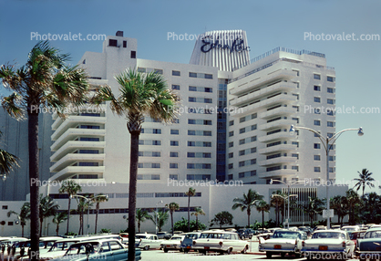 Eden Roc Miami Beach, Hotel, Cars, Automobiles, Vehicles, August 1964, 1960s