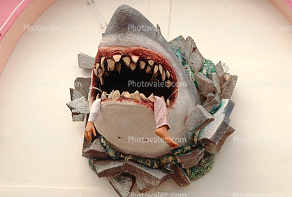 Shark Jaws Statue. Munched Human, macabre, teeth, 1995